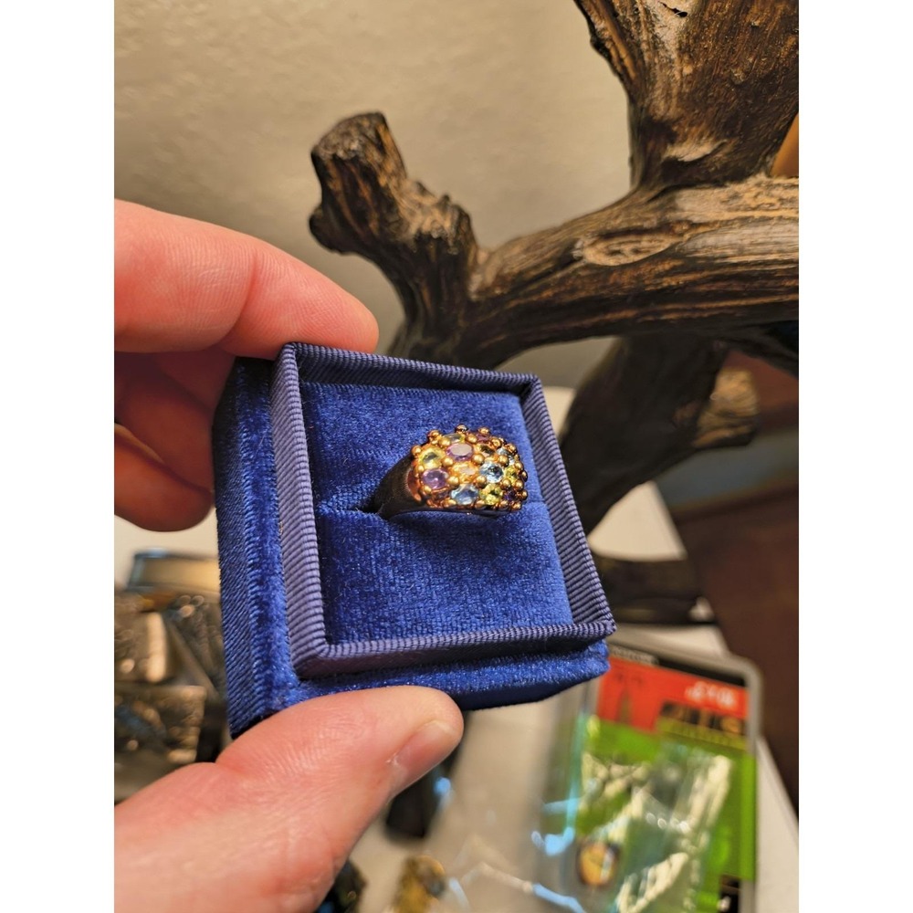 Gold Over Sterling Silver Multi Gemstone Ring Tested And Genuine Size 8 - Picture 3 of 12